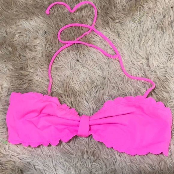 LA Hearts| Neon Pink Scalloped Bikini Top Medium - Picture 3 of 9